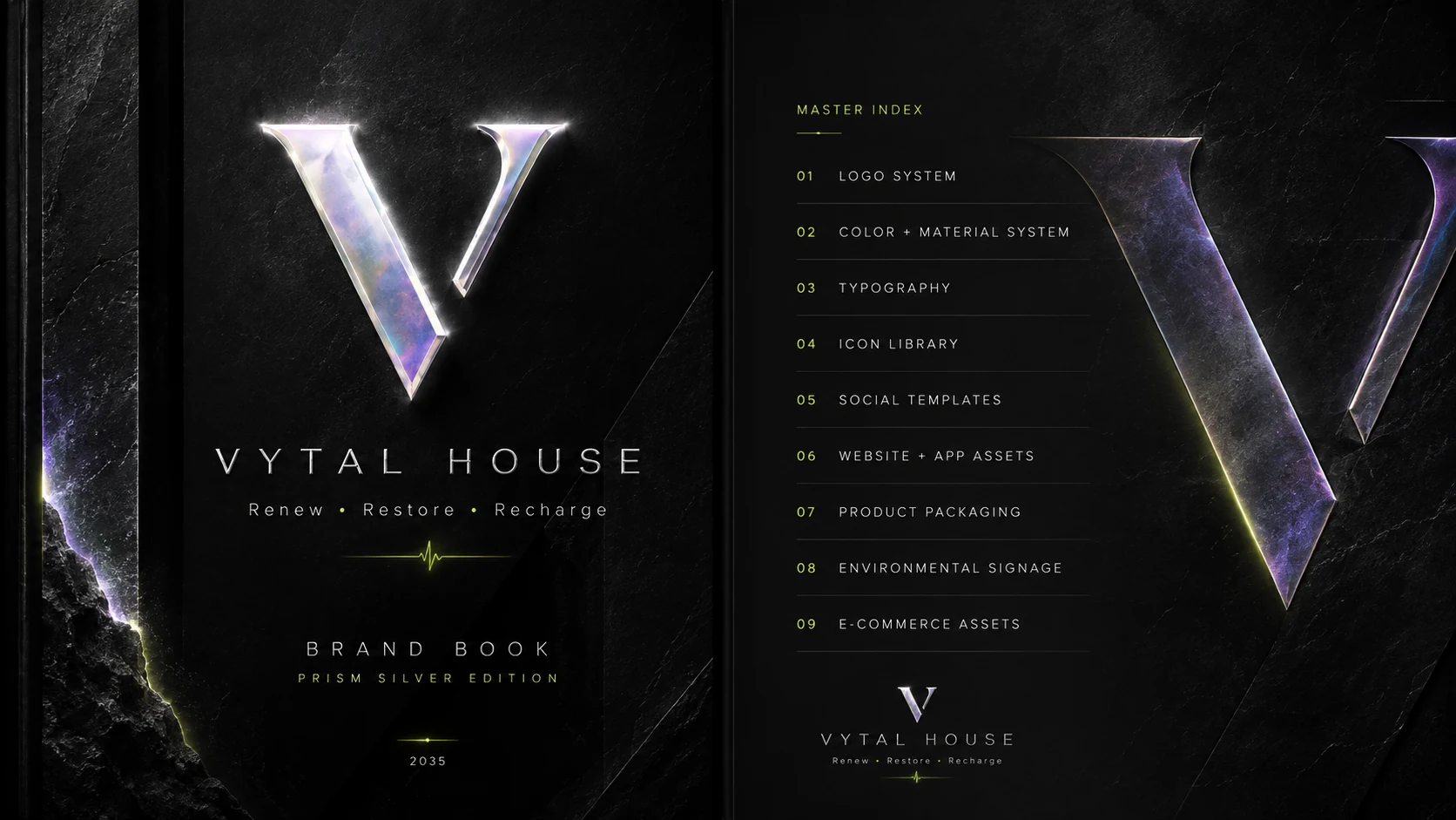 VYTAL brand book cover and index